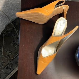 Camel color, soft leather rubber bottom sling back